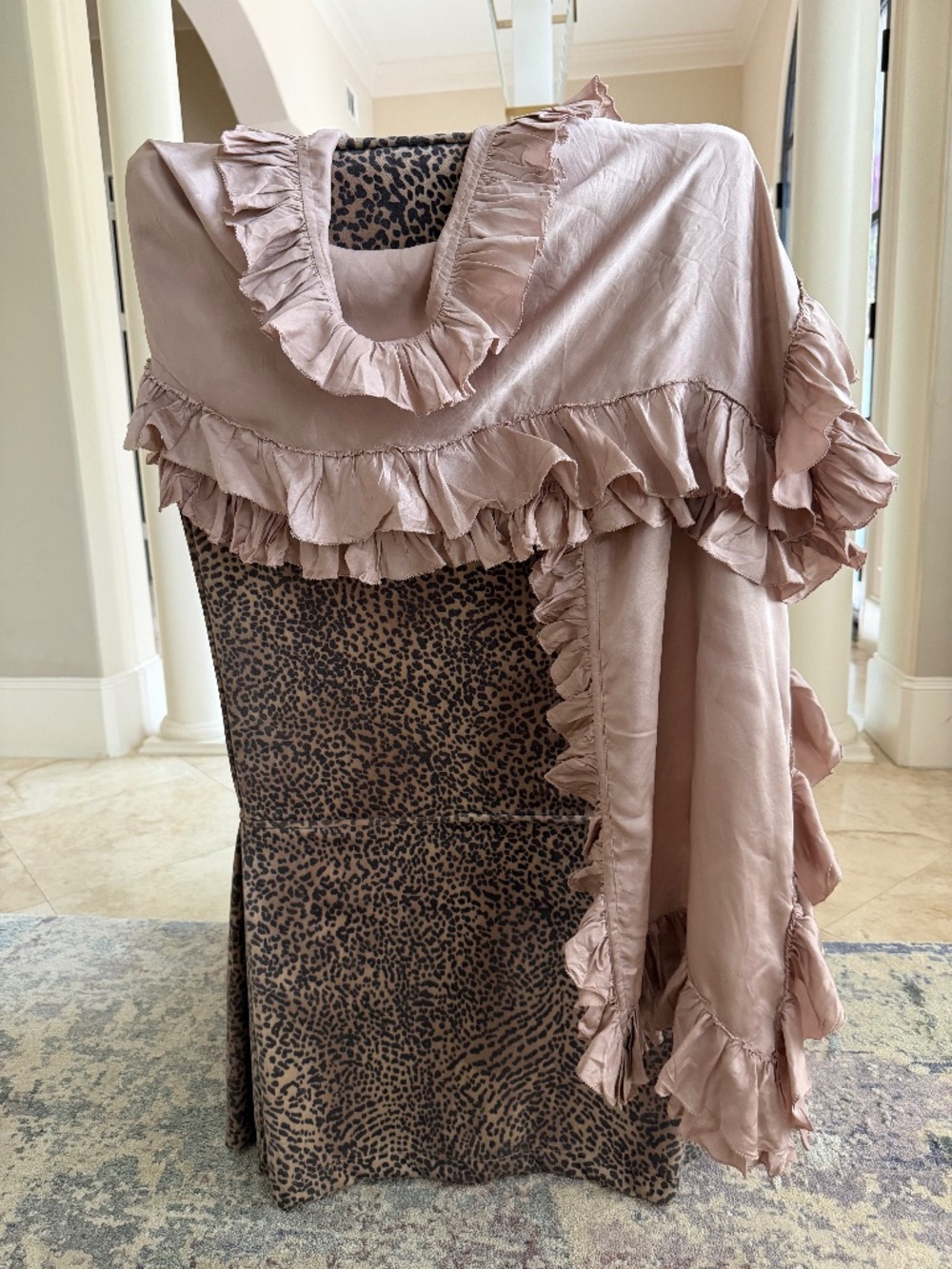 Ralph Lauren Collection Champagne Silk Shawl – Double Ruffle Trim (Italy)
